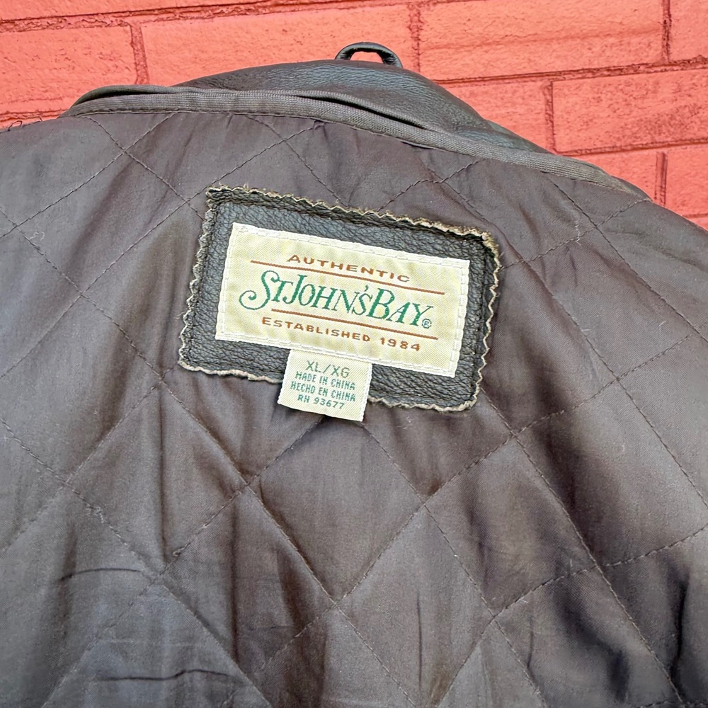 St Johns Bay Mens XL Brown Genuine Leather Bomber Jacket Vintage Full Zip‎ - Picture 10 of 13